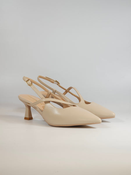 dalzoppo.it - SCARPA SLINGBACK IN PELLE BEIGE CON INCROCIO E CON TACCO DI 6 CM PER DONNA E06-09A