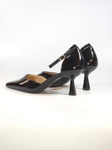 dalzoppo.it - SCARPA DÉCOLLETÉ CON CINTURINO IN VERNICE NERA CON TACCO 7 CM PER DONNA A9-09