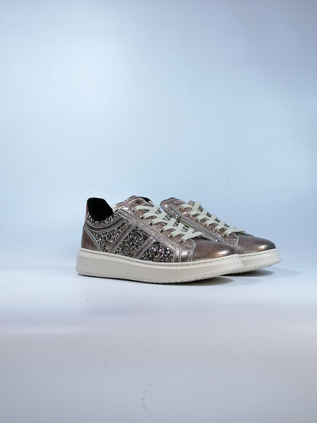 NERO GIARDINI - SCARPA SNEAKERS IN PELLE BRONZO BISCOTTO CON GLITTER PER DONNA I332731