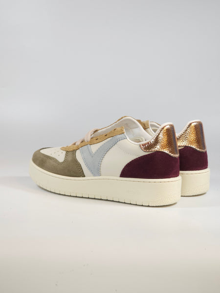 VICTORIA - SCARPA SNEAKERS IN PELLE BIANCA, VERDE KAKI, AZZURRA, BEIGE E BORDEAUX PER DONNA 258240