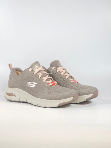 SKECHERS - SCARPA DA GINNASTICA PER DONNA ARCHFIT TAUPE BEIGE E ROSA 149414