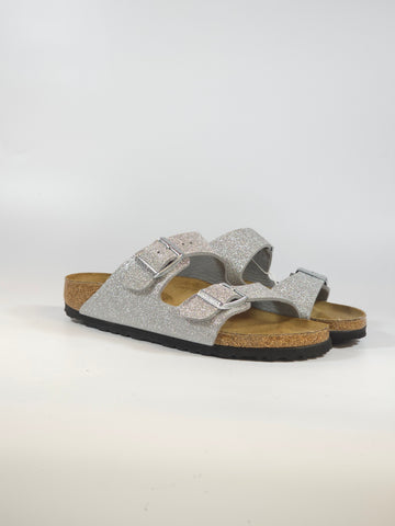 BIRKENSTOCK - CIABATTA ARIZONA CON PLANTARE ARGENTO SHINY GLITTER SILVER