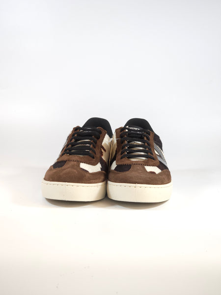 VICTORIA - SCARPA SNEAKERS IN PELLE E TESSUTO MUCCATO MARRONE, BIANCO E NERO PER DONNA 126224
