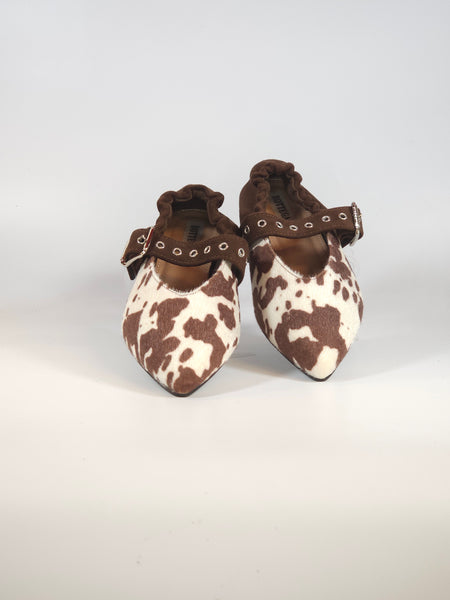dalzoppo.it - BALLERINA SCAMOSCIATA MARRONE E MUCCATA CON CINTURINO PER DONNA RY93