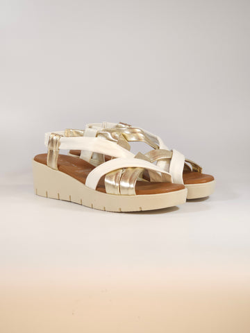 KAMMI - SANDALO BIANCO E PLATINO IN PELLE MORBIDA TUBOLARE CON ZEPPA DI 5 CM PER DONNA MC902