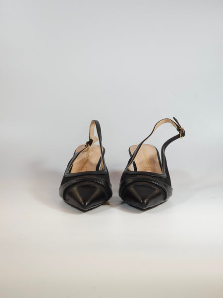 dalzoppo.it - SCARPA SLINGBACK IN PELLE NERA E RETE CON TACCO DI 6 CM PER DONNA J07-05A