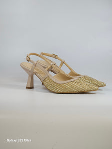 KAMMI - SCARPA SLINGBACK ORO BEIGE E ROSA IN TESSUTO CON TACCO 7CM PER DONNA 3063005