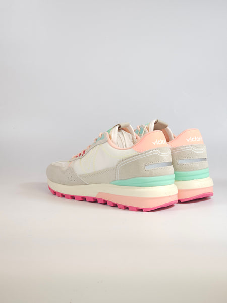 VICTORIA - SCARPA SNEAKERS IN PELLE BIANCA ROSA E MENTA PER DONNA 156114