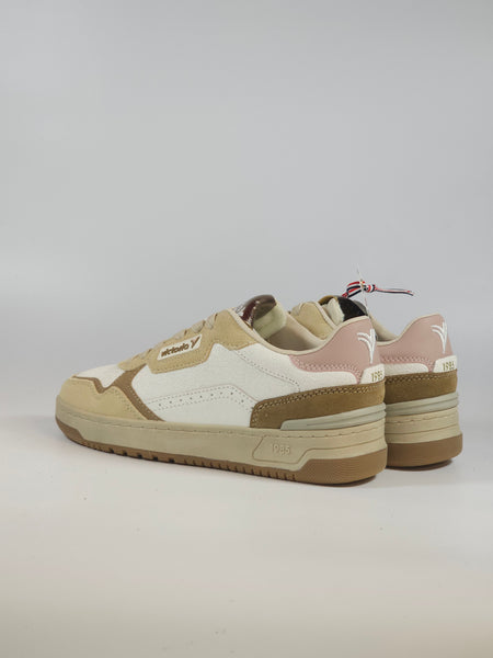 VICTORIA - SCARPA SNEAKERS IN PELLE BIANCA CON DETTAGLI BEIGE E ROSA PER DONNA 800125