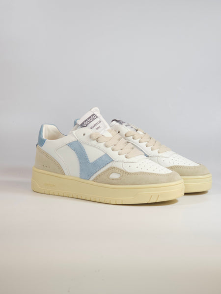 VICTORIA - SCARPA SNEAKERS IN PELLE BIANCA E AZZURRA PER DONNA 257136