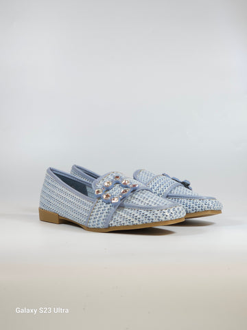 dalzoppo.it - MOCASSINO CON PUNTA QUADRATA AZZURRO CON STRASS PER DONNA H66