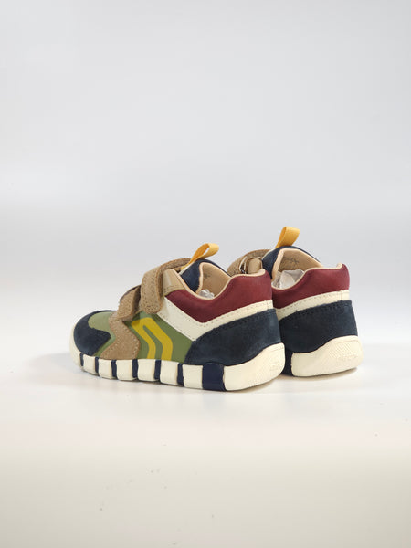 GEOX - SCARPA DA GINNASTICA PER BAMBINO PRIMI PASSI BORDEAUX, VERDE, BLU E BEIGE CON STRAPPI B3555D