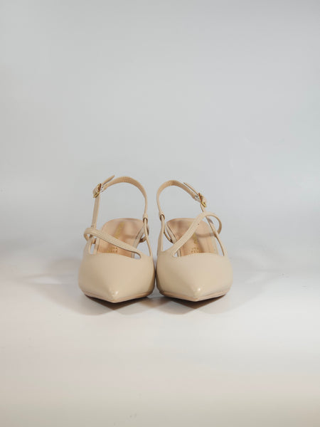 dalzoppo.it - SCARPA SLINGBACK IN PELLE BEIGE CON INCROCIO E CON TACCO DI 6 CM PER DONNA E06-09A
