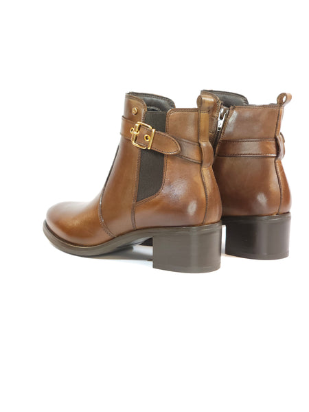 KEYS - STIVALETTO TRONCHETTO DONNA IN PELLE CUOIO CON DETTAGLIO DORATO E ZIP INTERNA CON TACCO DI 4 CM K9925