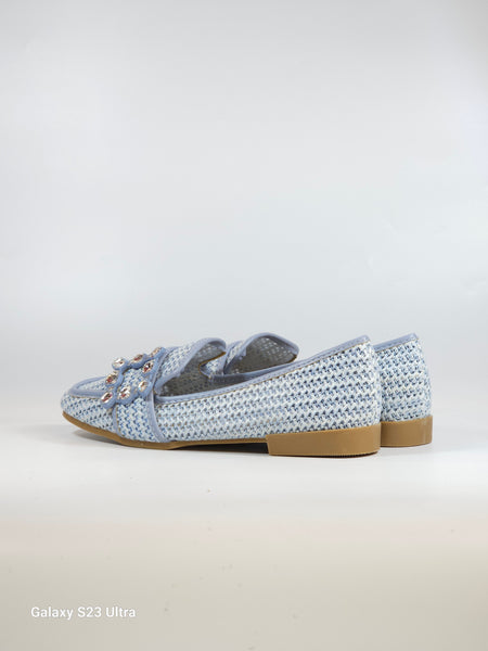 dalzoppo.it - MOCASSINO CON PUNTA QUADRATA AZZURRO CON STRASS PER DONNA H66