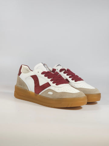 VICTORIA - SCARPA SNEAKERS IN PELLE BIANCA E BORDEAUX PER DONNA 257125