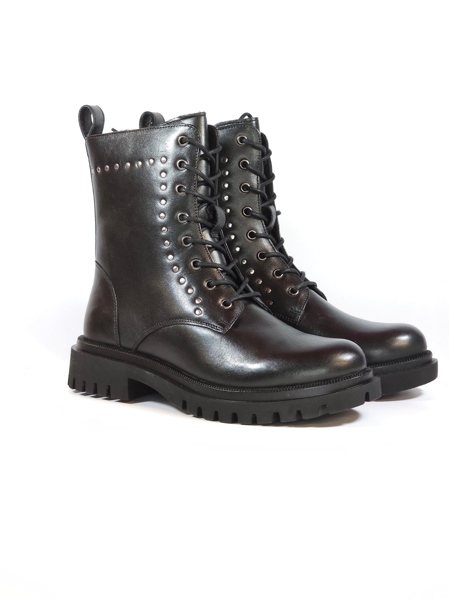 dalzoppo.it - STIVALETTO ANFIBIO IN PELLE NERA CON BORCHIETTE E CERNIERA INTERNA PER DONNA 9056