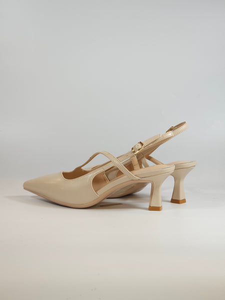 dalzoppo.it - SCARPA SLINGBACK IN PELLE BEIGE CON INCROCIO E CON TACCO DI 6 CM PER DONNA E06-09A