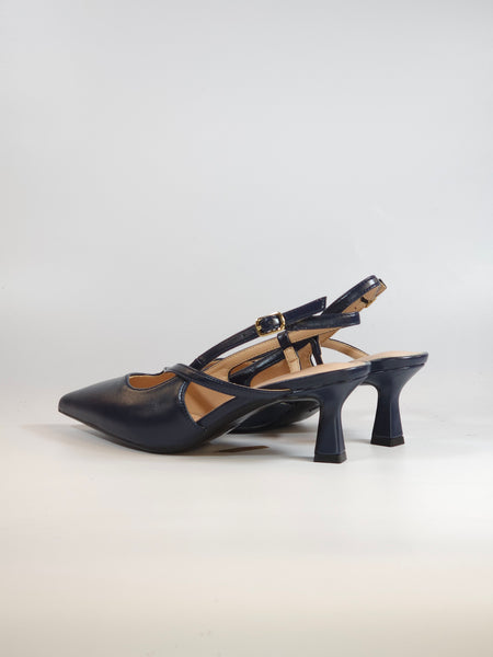 dalzoppo.it - SCARPA SLINGBACK IN PELLE BLU NAVY CON INCROCIO E CON TACCO DI 6 CM PER DONNA E06-09A