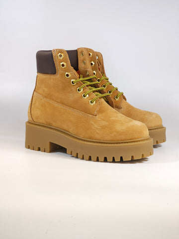 KAMMI - POLACCO GIALLONE IN PELLE NABUK COLOR SENAPE CON PLATFORM 4 CM PER DONNA ART. 40