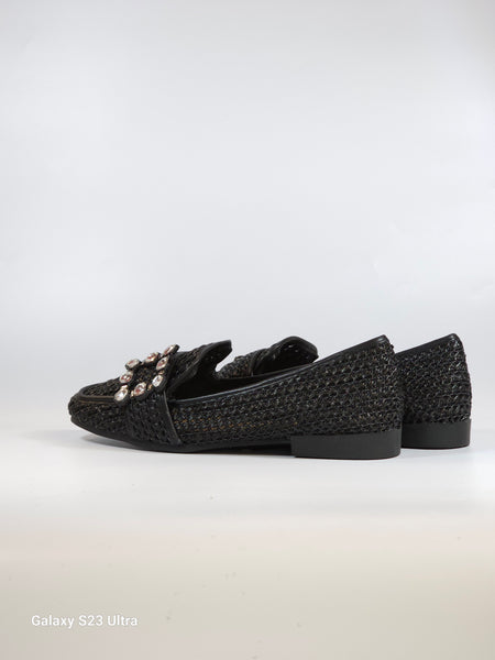 dalzoppo.it - MOCASSINO CON PUNTA QUADRATA NERO CON STRASS PER DONNA H66