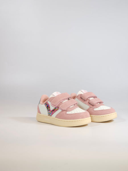 VICTORIA - SCARPA SPORTIVA SNEAKERS BIANCA, ROSA E GLITTER CON STRAPPO PER BAMBINA 124129