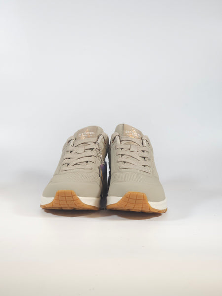 SKECHERS - SCARPA DA GINNASTICA BEIGE TAUPE IN SIMILPELLE CON AIR E DETTAGLI LAMINATI BRONZO 177094