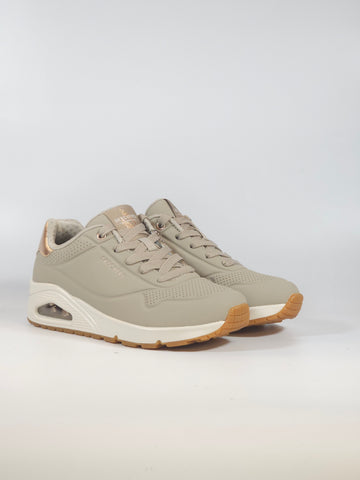 SKECHERS - SCARPA DA GINNASTICA BEIGE TAUPE IN SIMILPELLE CON AIR E DETTAGLI LAMINATI BRONZO 177094