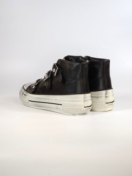 CAFE' NOIR - SCARPA SNEAKERS DONNA NERA E BIANCA CON FIBBIE E ZIP INTERNA DM9012