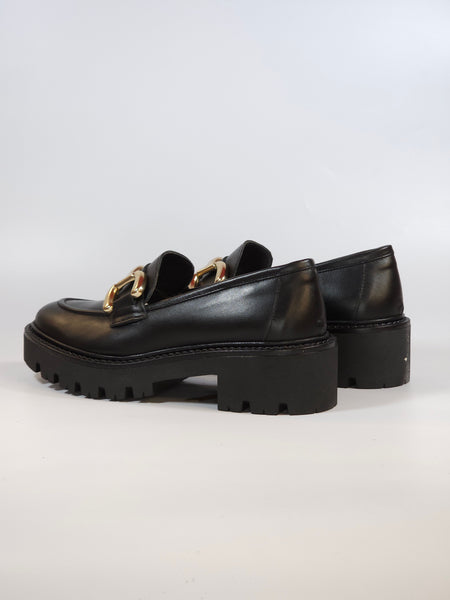 KAMMI - MOCASSINO IN PELLE NERA CON DETTAGLIO ARGENTATO E FONDO PLATFORM DI 4 CM PER DONNA K35