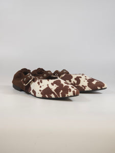 dalzoppo.it - BALLERINA SCAMOSCIATA MARRONE E MUCCATA CON CINTURINO PER DONNA RY93