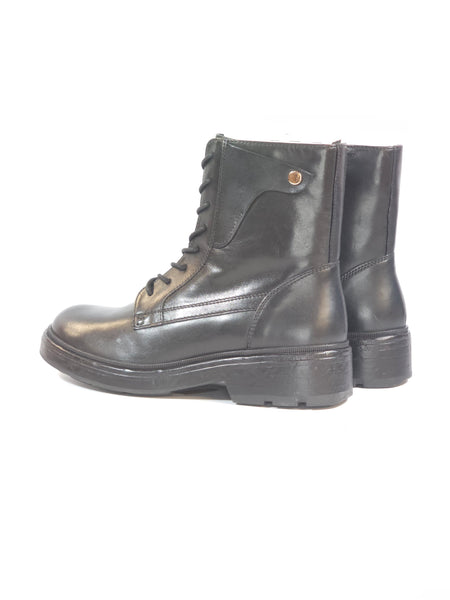 GEOX - STIVALETTO CON LACCI ANFIBIO IN PELLE NERA CON ZIP INTERNA PER DONNA D565GE