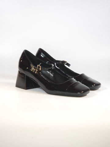 dalzoppo.it - SCARPA CON CINTURINO E PUNTA QUADRATA IN VERNICE NERA CON TACCO 5 CM PER DONNA A9-12
