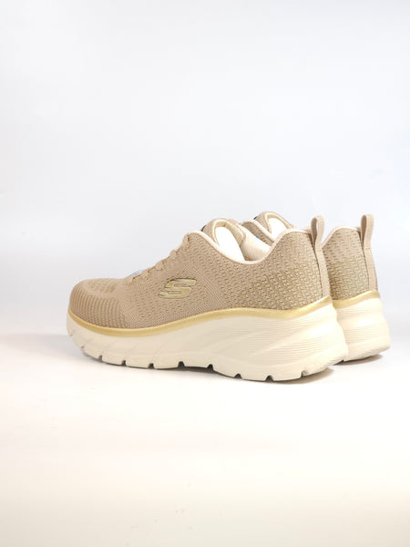 SKECHERS - SCARPA DA GINNASTICA TAUPE BEIGE E DORATA PER DONNA CON MEMORY FOAM 150384