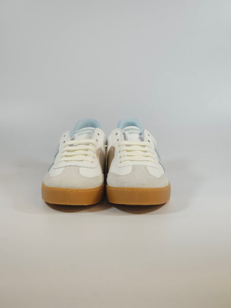 VICTORIA - SCARPA SNEAKERS IN PELLE BIANCA E AZZURRA CON SUOLA AMBRATA PER DONNA  126206