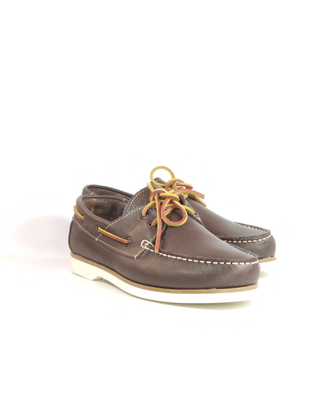 KAMMI - SCARPA ALLACCIATA TIPO BARCA IN PELLE MORBIDA MARRONE TESTA DI MORO CON SUOLA BIANCA PER UOMO 010