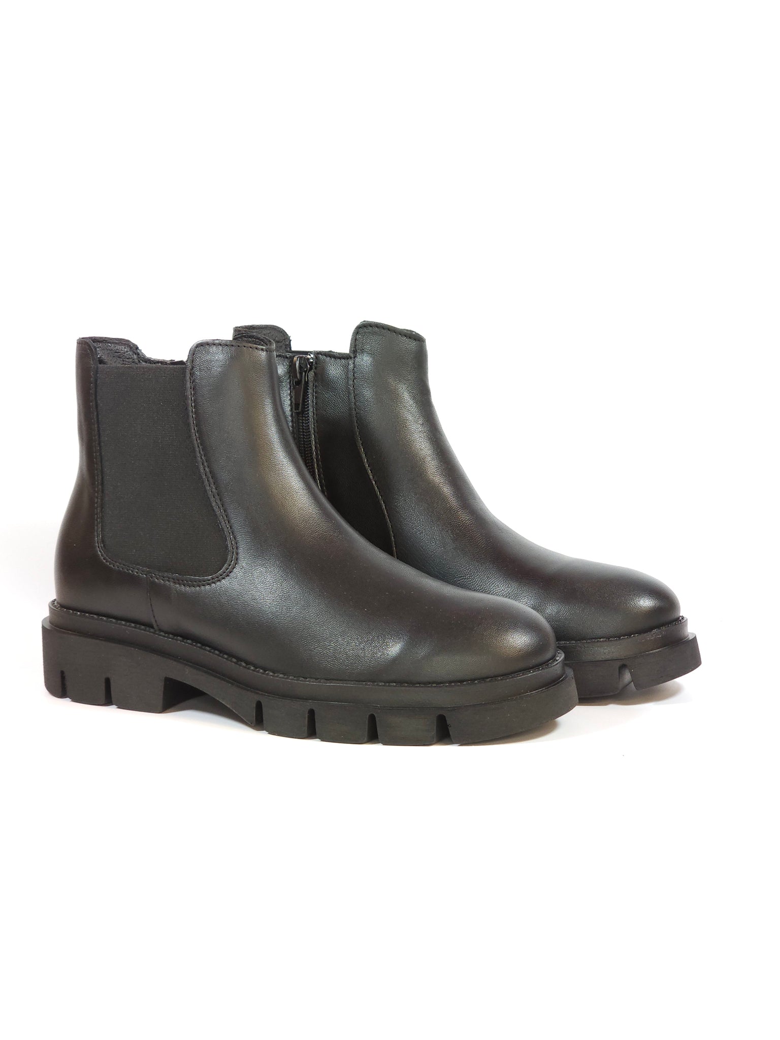 GRUNLAND - STIVALETTO BEATLES CON ELASTICO IN PELLE NERA CON ZIP INTERNA E PLATFORM PO2365