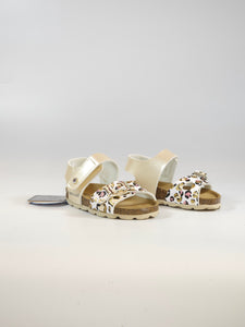 GRUNLAND - SANDALO BAMBINA PLATINO E ANIMALIER MULTICOLOR CON PLANTARE SB1114