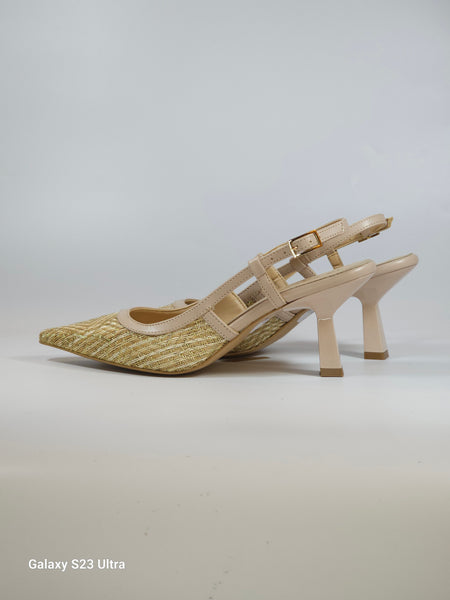 KAMMI - SCARPA SLINGBACK ORO BEIGE E ROSA IN TESSUTO CON TACCO 7CM PER DONNA 3063005