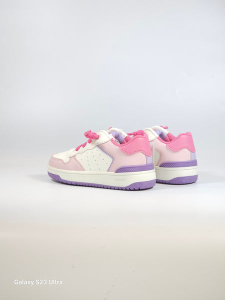 GEOX - SCARPA SNEAKERS PER BAMBINI ROSA BIANCA E LILLA CON LACCI IN ELASTICO J36HXD