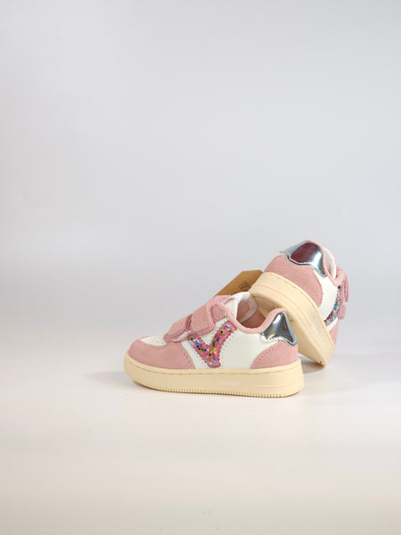 VICTORIA - SCARPA SPORTIVA SNEAKERS BIANCA, ROSA E GLITTER CON STRAPPO PER BAMBINA 124129