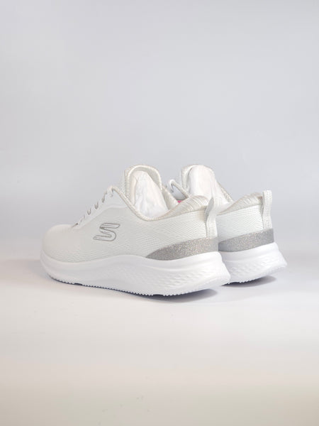 SKECHERS - SCARPA DA GINNASTICA BIANCA E GLITTER ARGENTO PER DONNA CON MEMORY FOAM 150629