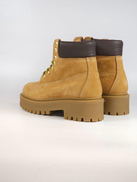 KAMMI - POLACCO GIALLONE IN PELLE NABUK COLOR SENAPE CON PLATFORM 4 CM PER DONNA ART. 40