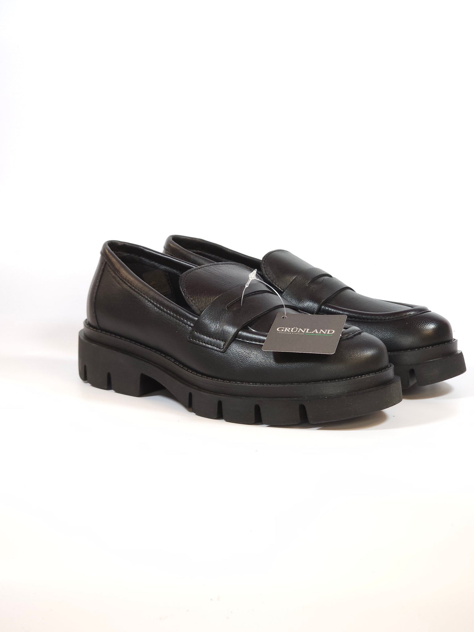 GRÜNLAND - MOCASSINO COLLEGE DONNA IN PELLE NERA MORBIDA CON PLATFORM SC4318