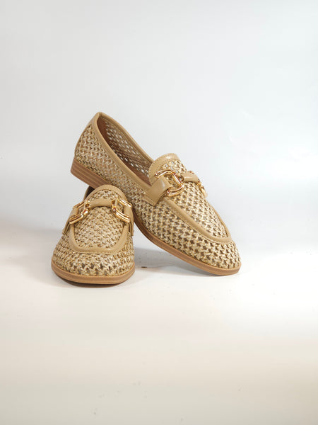 dalzoppo.it - MOCASSINO BEIGE IN RAFFIA NERO CON MORSETTO PER DONNA 2040