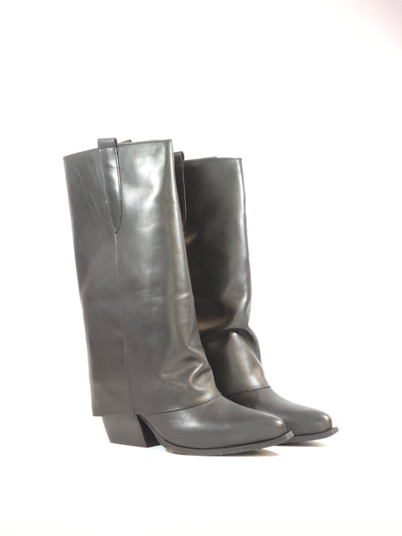 KAMMI - STIVALE TEXANO NERO IN PELLE CON RISVOLTO 80