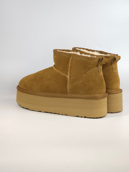 dalzoppo.it - STIVALETTO BEIGE CARAMELLO IN PELLE SCAMOSCIATA CON PELO INTERNO E PLATFORM DI 4 CM PER DONNA 352