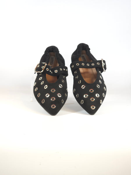 dalzoppo.it - BALLERINA SCAMOSCIATA NERA CON BORCHIE E CINTURINO PER DONNA RY91