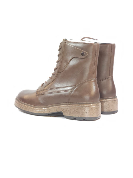 GEOX - STIVALETTO CON LACCI ANFIBIO IN PELLE MARRONE CON ZIP INTERNA PER DONNA D565GE
