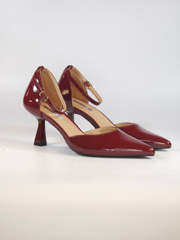 dalzoppo.it - SCARPA DÉCOLLETÉ CON CINTURINO IN VERNICE BORDEAUX CON TACCO 7 CM PER DONNA A9-09
